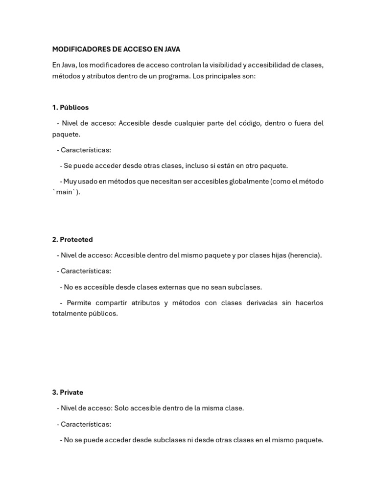 Modificadores de Acceso en Java | PDF