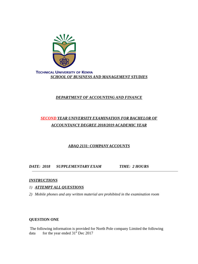 C0MPANY ACCOUNTS - 2018 Supplementary Exam | PDF | Dividend | Balance Sheet