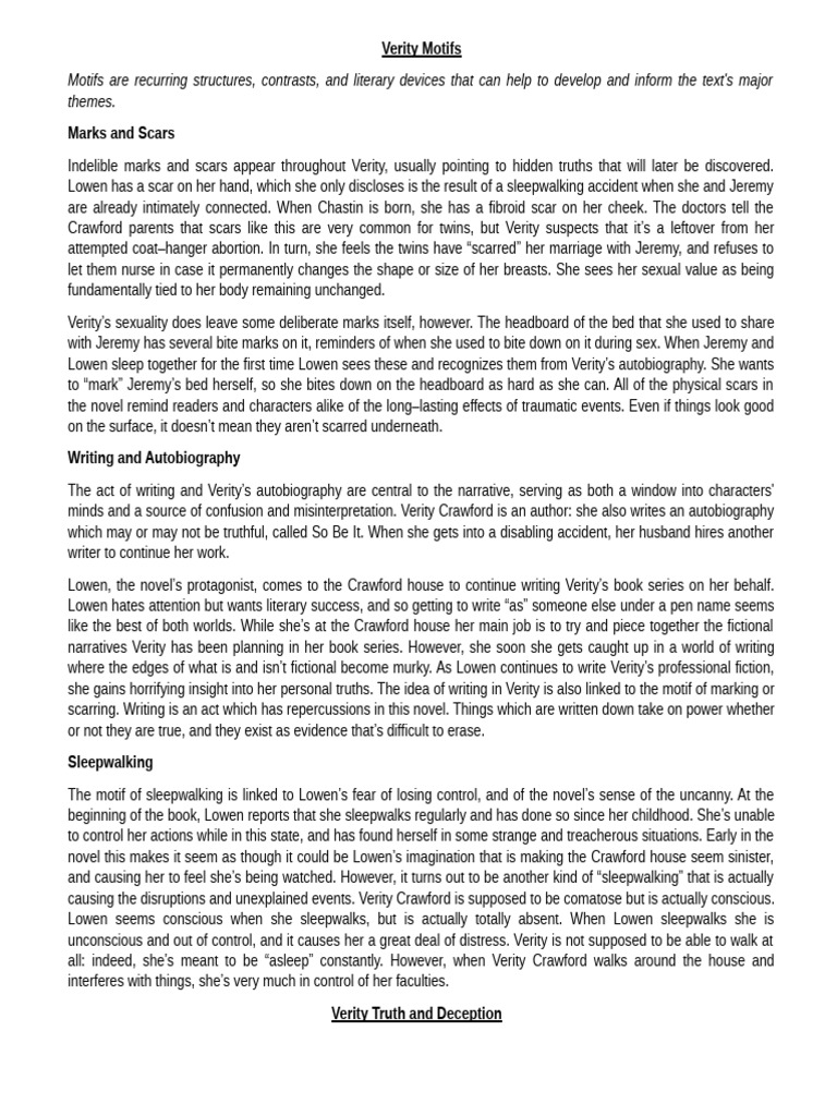 Verity: Scars, Truths, and Writing | PDF | Truth | Psychopathy
