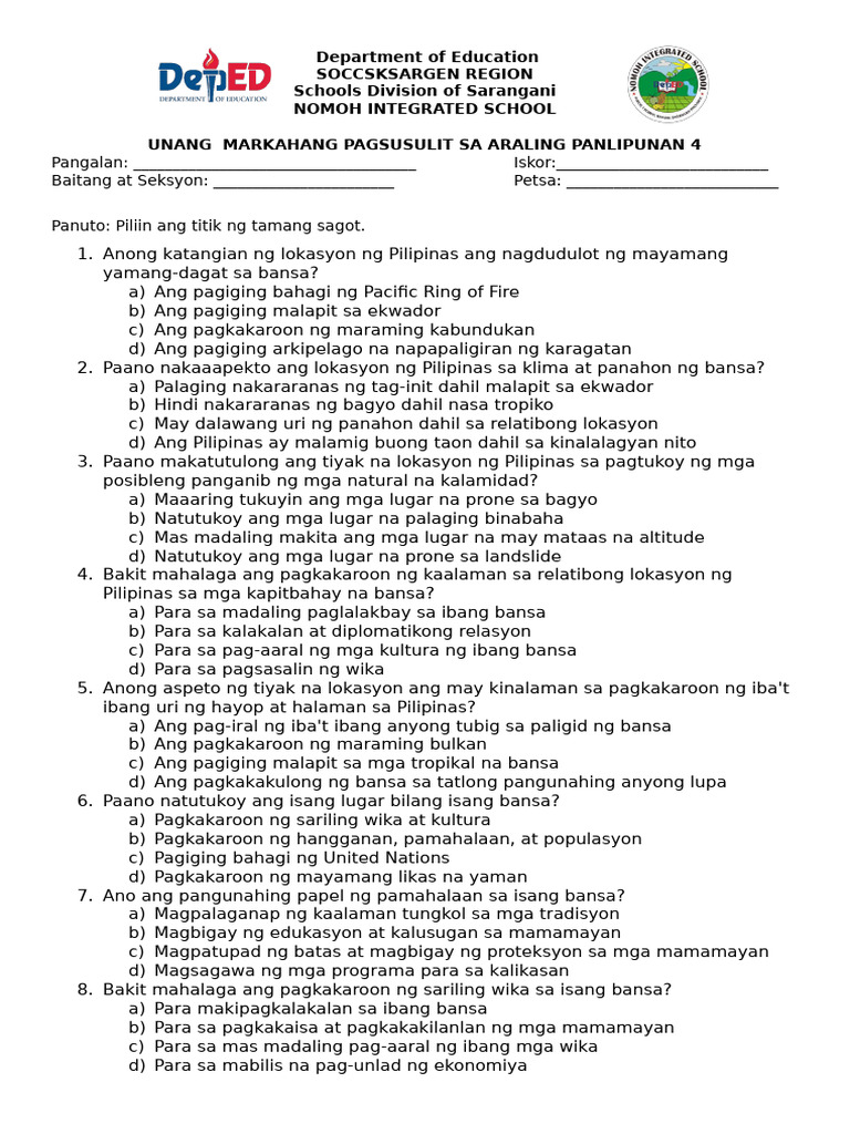 Q1 G4 Exam Ap | PDF