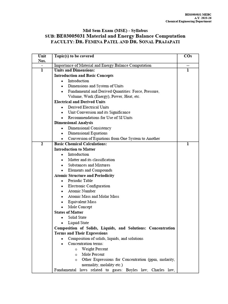 Mse Syllabus - Be03005031 Mebc - Sem 3 - Odd Ay 2025-26 | PDF | Gases ...