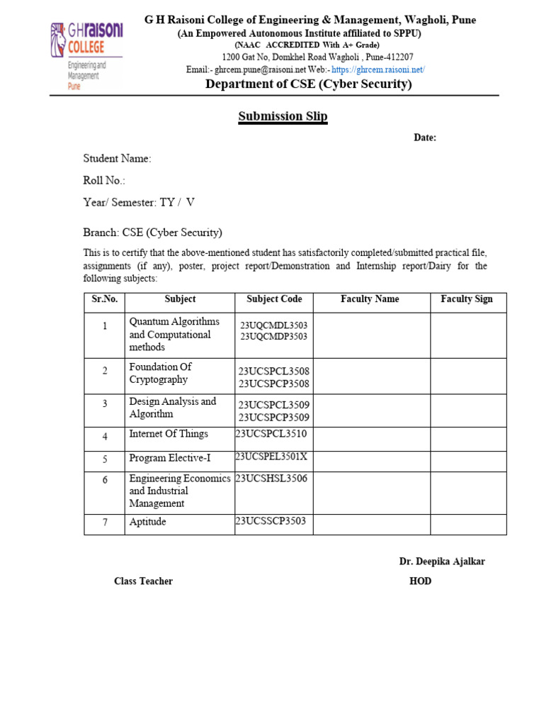 CSE Practical Submission Certificate Template | PDF