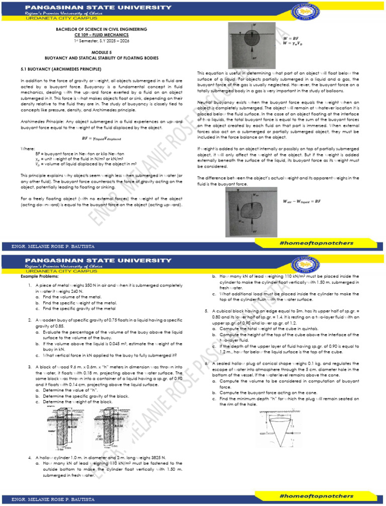 Buoyancy and Stability in Fluid Mechanics | PDF | Buoyancy | Force