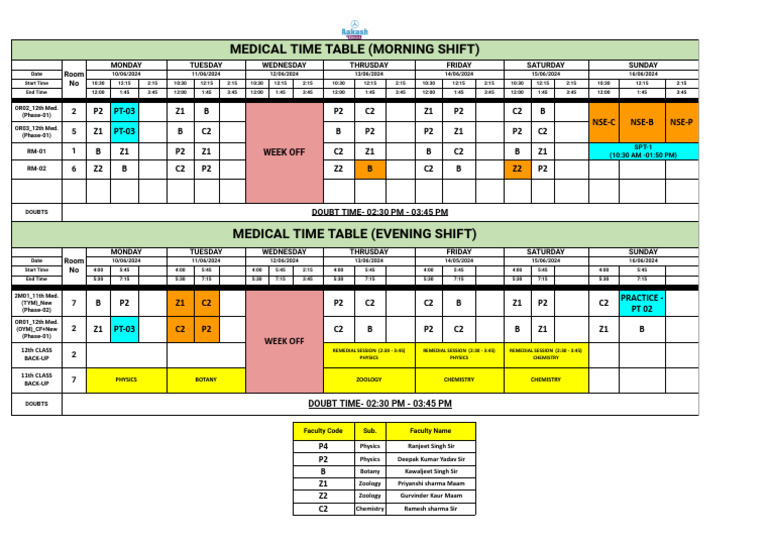 Medical - Time Table - 2024-25 - (10 To 16 June-2024) | PDF