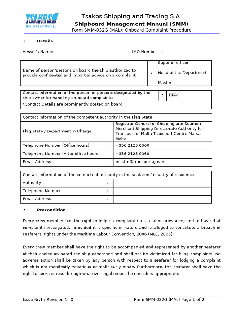 Onboard Complaint Procedure for Seafarers | PDF | Complaint | Sailor