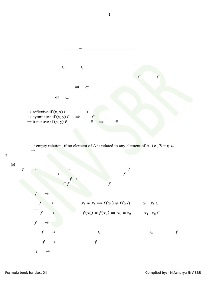 Class XII Math Formula Book | PDF | Matrix (Mathematics) | Determinant