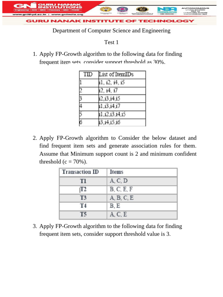 FP-Growth Algorithm Test 1 | PDF