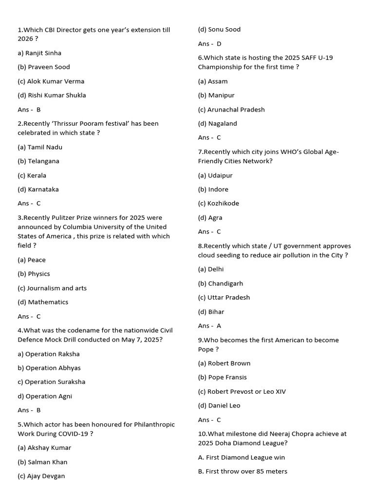 Current Affairs Quiz: May 2025 Highlights | PDF