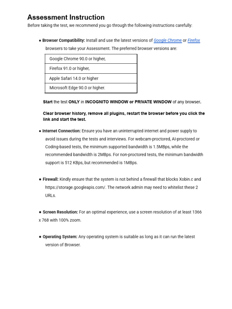 Xobin Assessment Instructions and FAQ-1 | PDF | Computing | Software