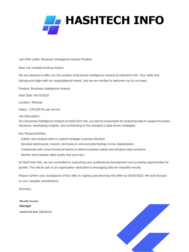 Business Intelligence Analyst Job Offer | PDF