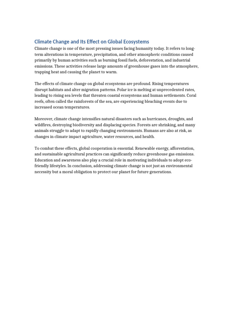 Climate Change and Its Effect On Global Ecosystems | PDF