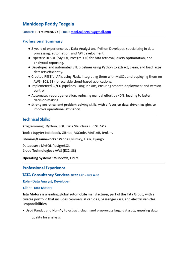 Data Analyst & Python Developer Profile | PDF | My Sql | Databases