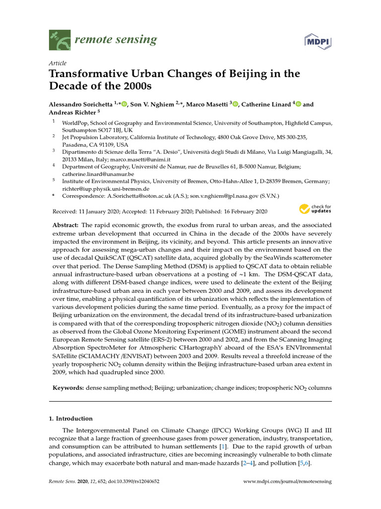Transformative Urban Changes of Beijing - Remotesensing-12-00652 | PDF