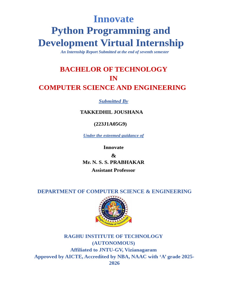 Python Development Internship Report | PDF | Object Oriented ...