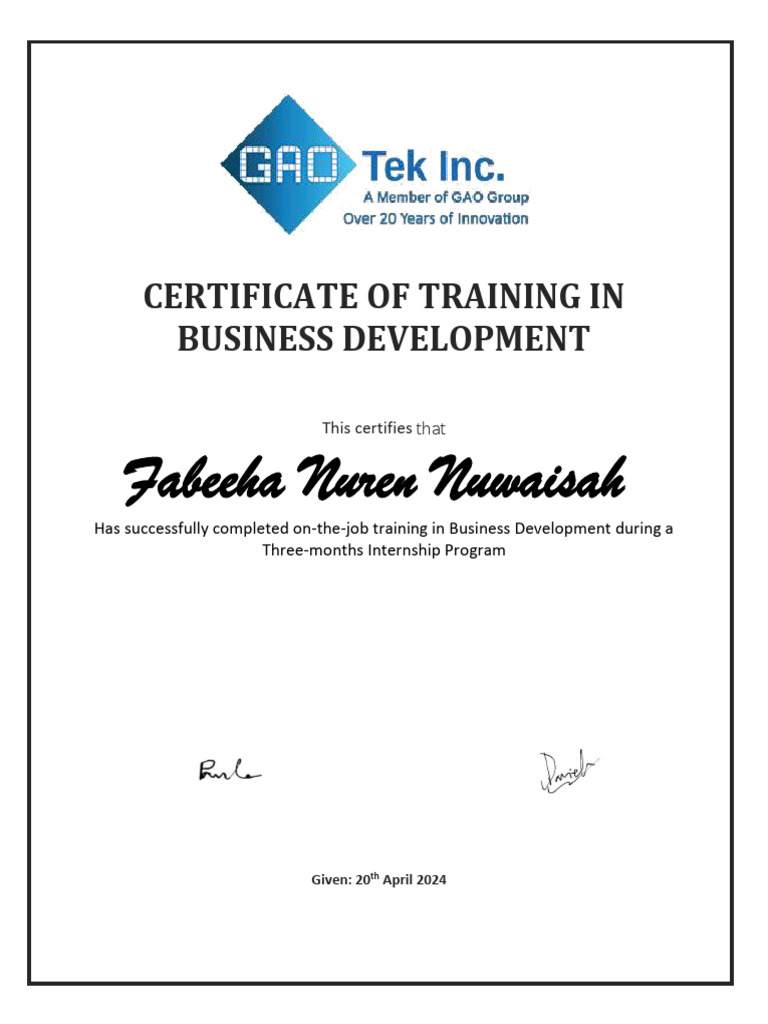 Certificate of Training On Business Development3 | PDF