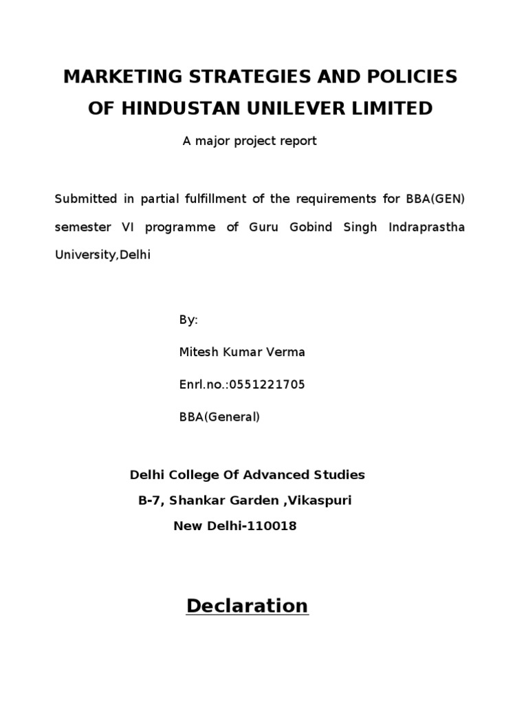 Hindustan Unilever Marketing Strategies and Policies PDF Unilever