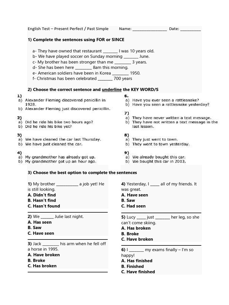 English Test: Present Perfect vs Past Simple | PDF