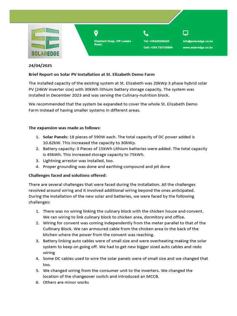 Solar PV Installation Report for St. Elizabeth | PDF | Photovoltaic ...