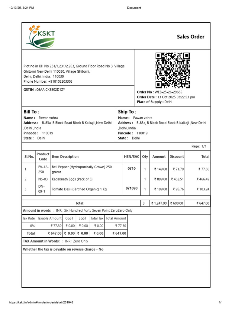 Sales Order for Organic Produce in Delhi | PDF | Taxation | Economy Of ...