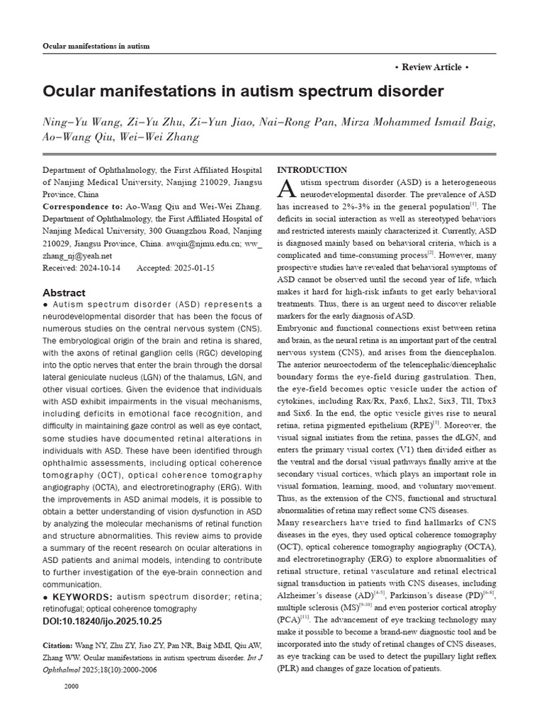 Ocular Manifestations of Autism Spectrum Disorder | PDF | Retina ...