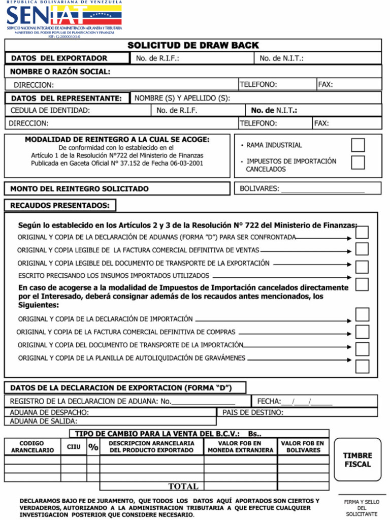 Solicitud de Draw Back | PDF
