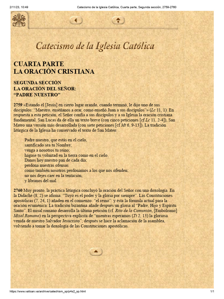 Catecismo de La Iglesia Católica, Cuarta Parte, Segunda Sección, 2759 ...