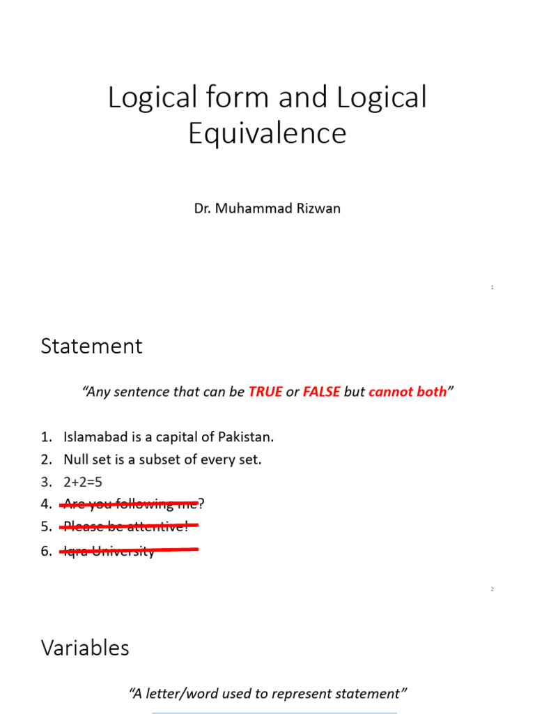 Logical Form and Equivalence Explained | PDF | Contradiction | Boolean ...