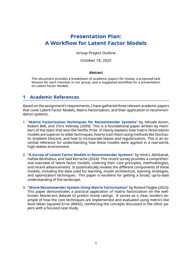 Latent Factor Models Presentation Plan | PDF | Applied Mathematics ...