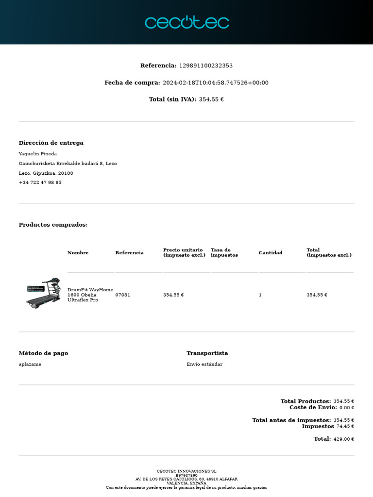 Referencia: Fecha de Compra: Total (Sin IVA) | PDF