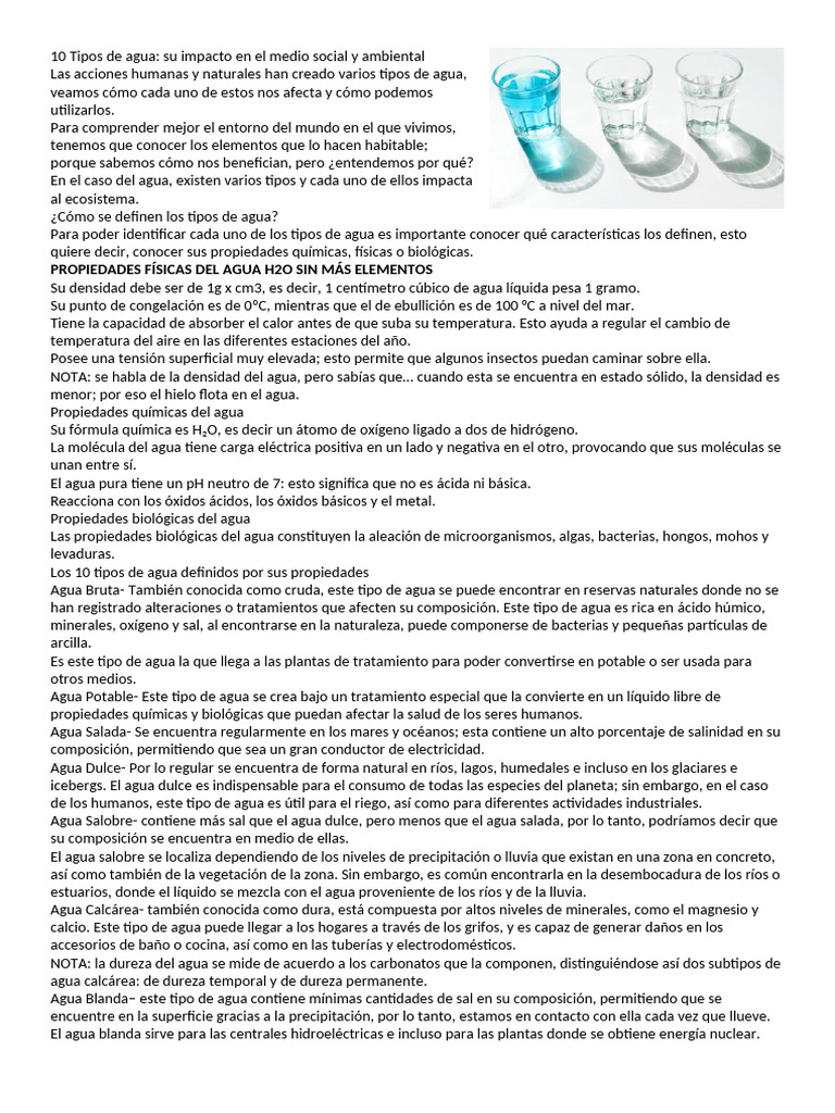 10 Tipos de Agua y su Impacto Ambiental | PDF | Agua | Propiedades del agua