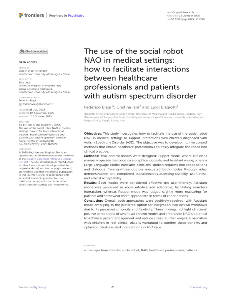 NAO Robot in Autism Care: Interaction Study | PDF | Autism | Usability