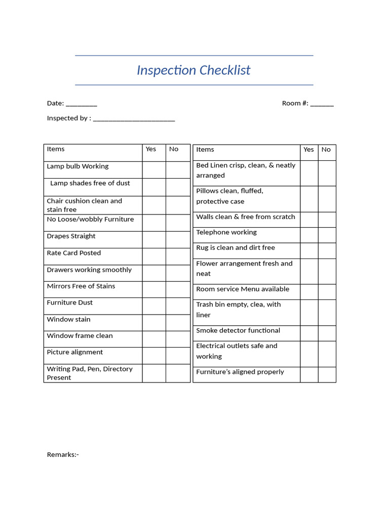 Room Inspection Checklist Template | PDF