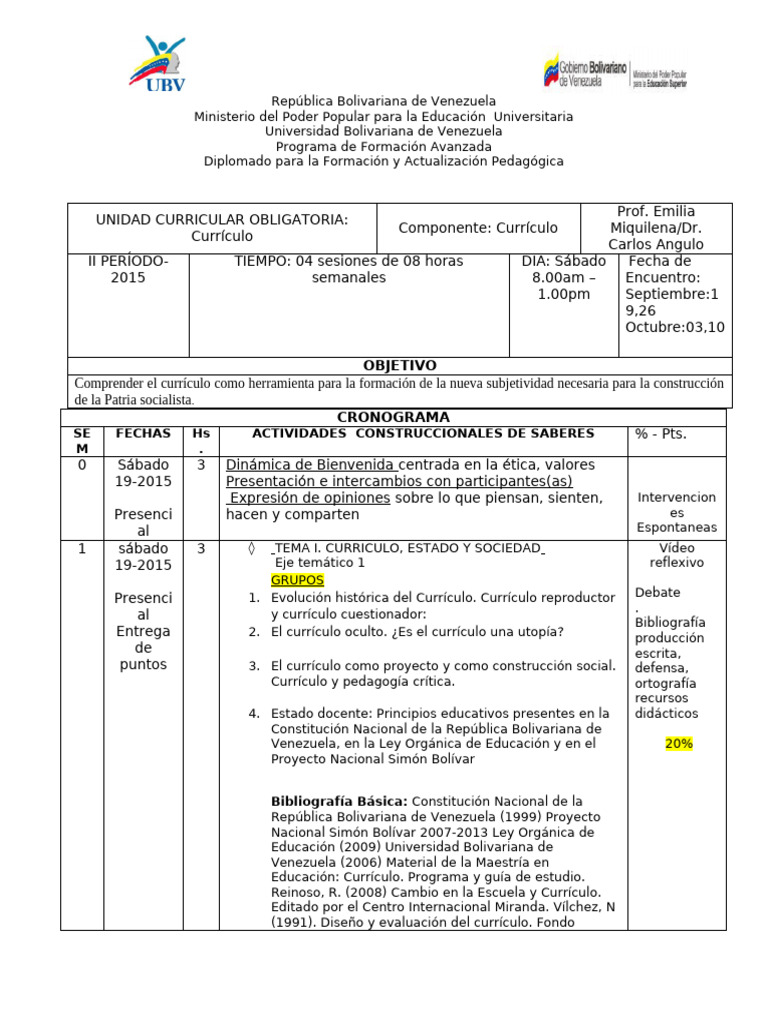 Diplomado en Currículo y Educación Venezolana | PDF | Plan de estudios ...