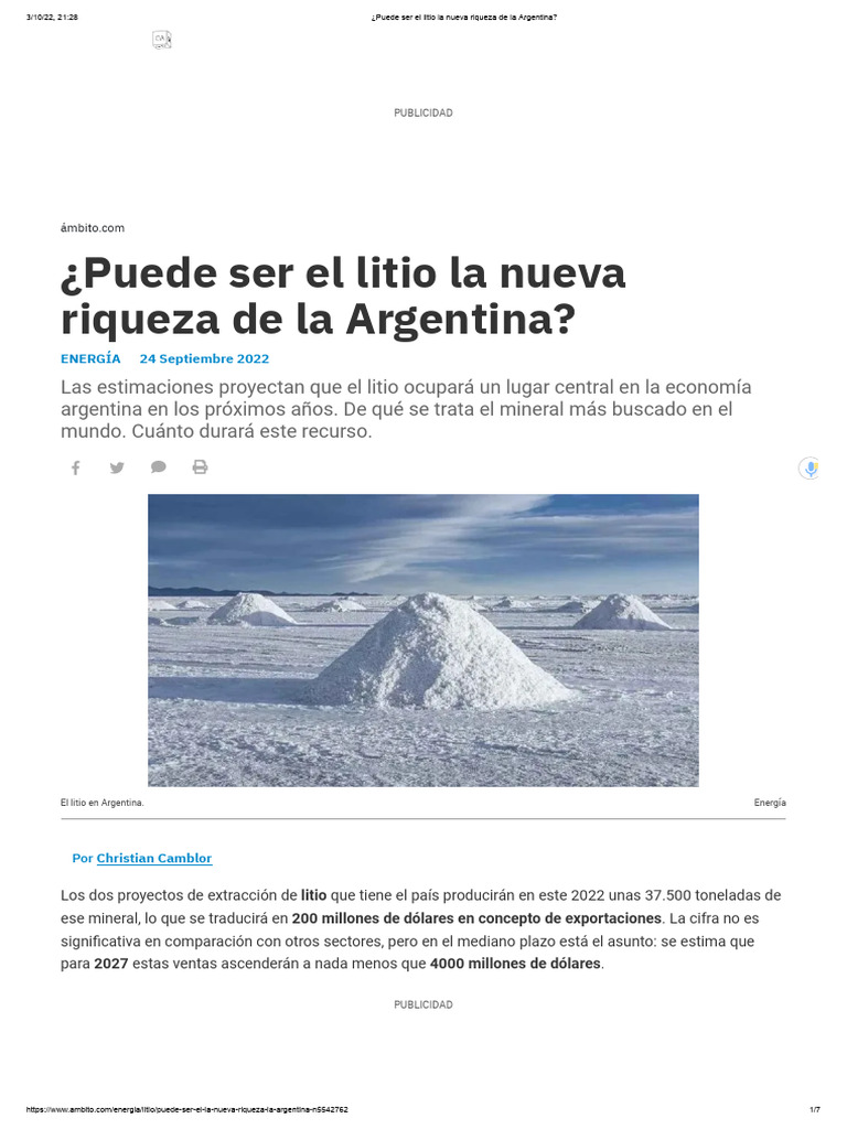 ¿Puede Ser El Litio La Nueva Riqueza Huyde La Argentina | PDF | Litio ...