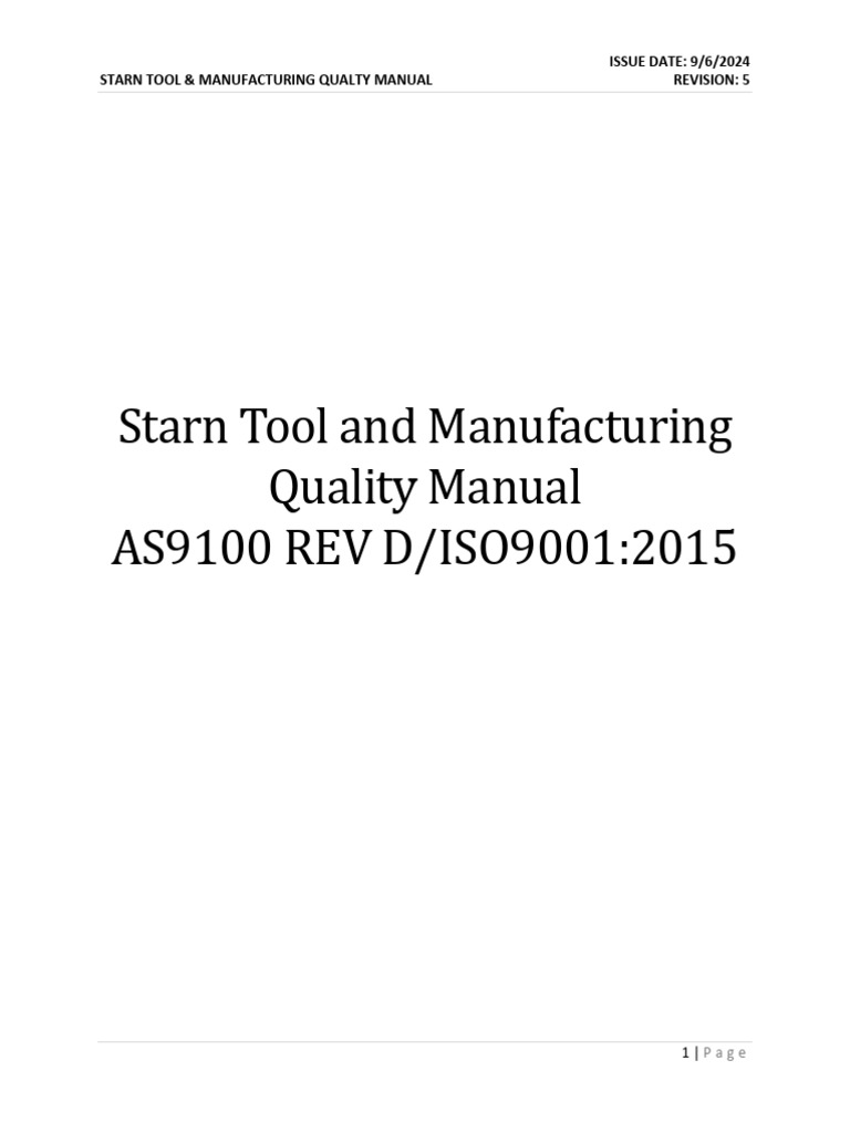 Starn Tool AS9100D Quality Manual | PDF | Quality Management | Quality ...