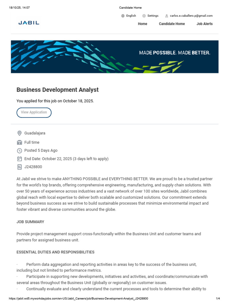 Business Development Analyst JABIL | PDF | Supply Chain | Verification ...