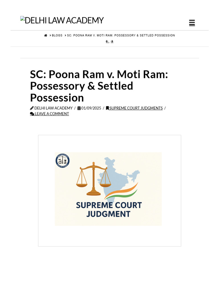 Poona Ram v. Moti Ram: Possession Law Insights | PDF | Lawsuit ...