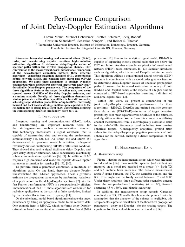 Delay-Doppler Estimation Algorithm Comparison | PDF | Fast Fourier ...