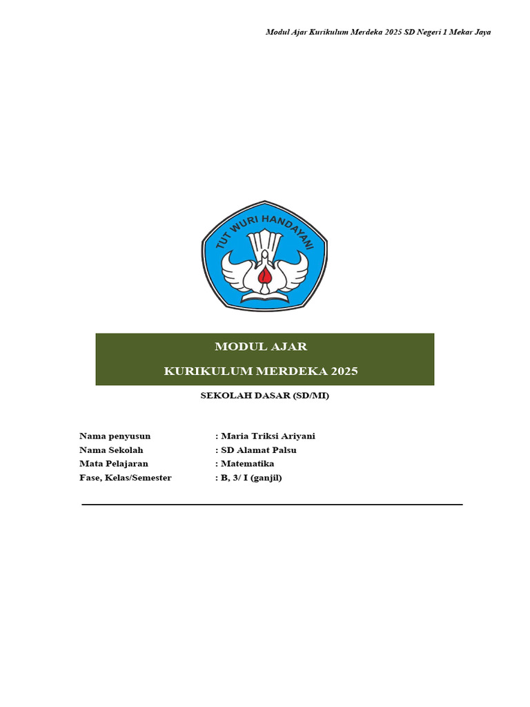 Modul Ajar Matematika Kelas 3 SD 2025 | PDF