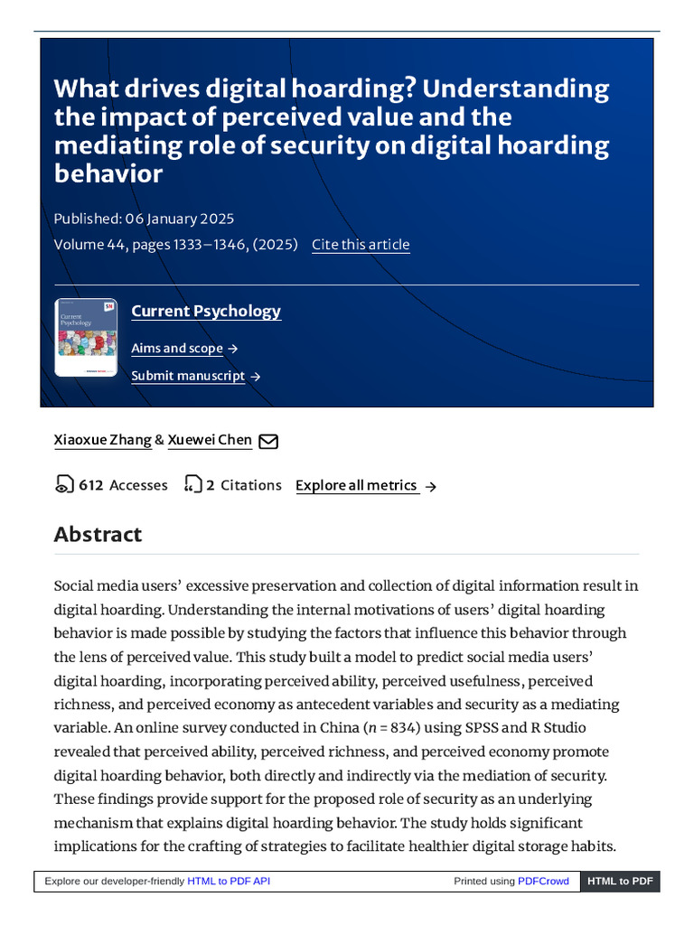 Understanding Digital Hoarding Motivations | PDF | Behavior | Psychology