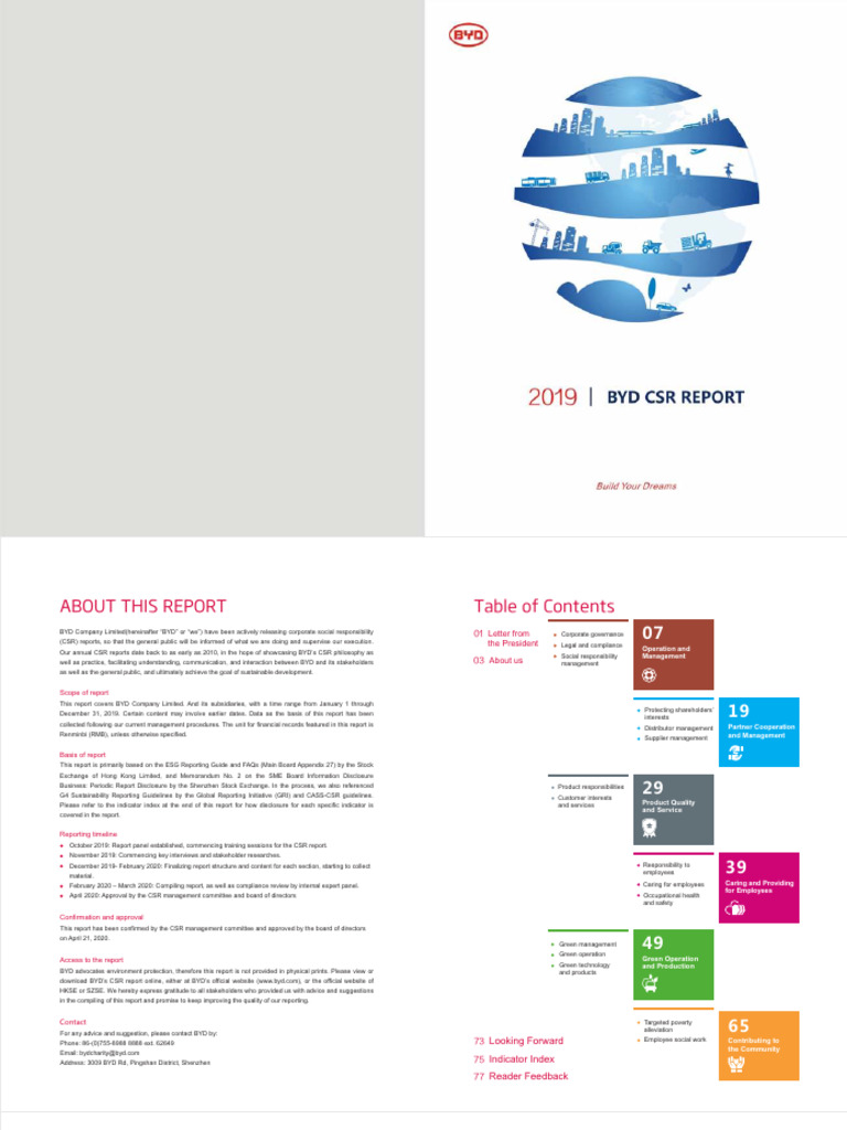 BYD 2019 Corporate Social Responsibility Report | PDF | Corporate ...