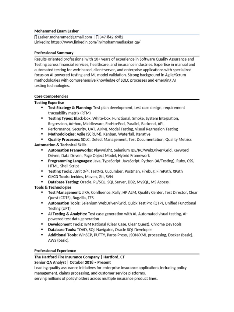 Senior QA Analyst with AI Expertise | PDF | Selenium (Software ...