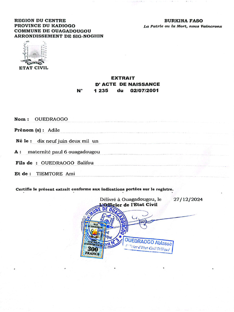 Extrait de Naissance | PDF