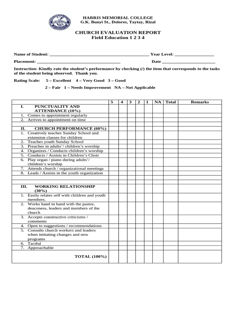 Church Evaluation Report Template | PDF | Chess | Chess Theory