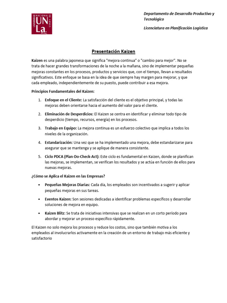 Mejora Continua: Principios del Kaizen | PDF