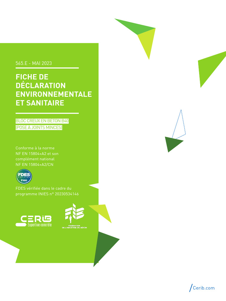 FDES Bloc Creux Béton B40 - Mai 2023 | PDF | Béton | Analyse du cycle ...