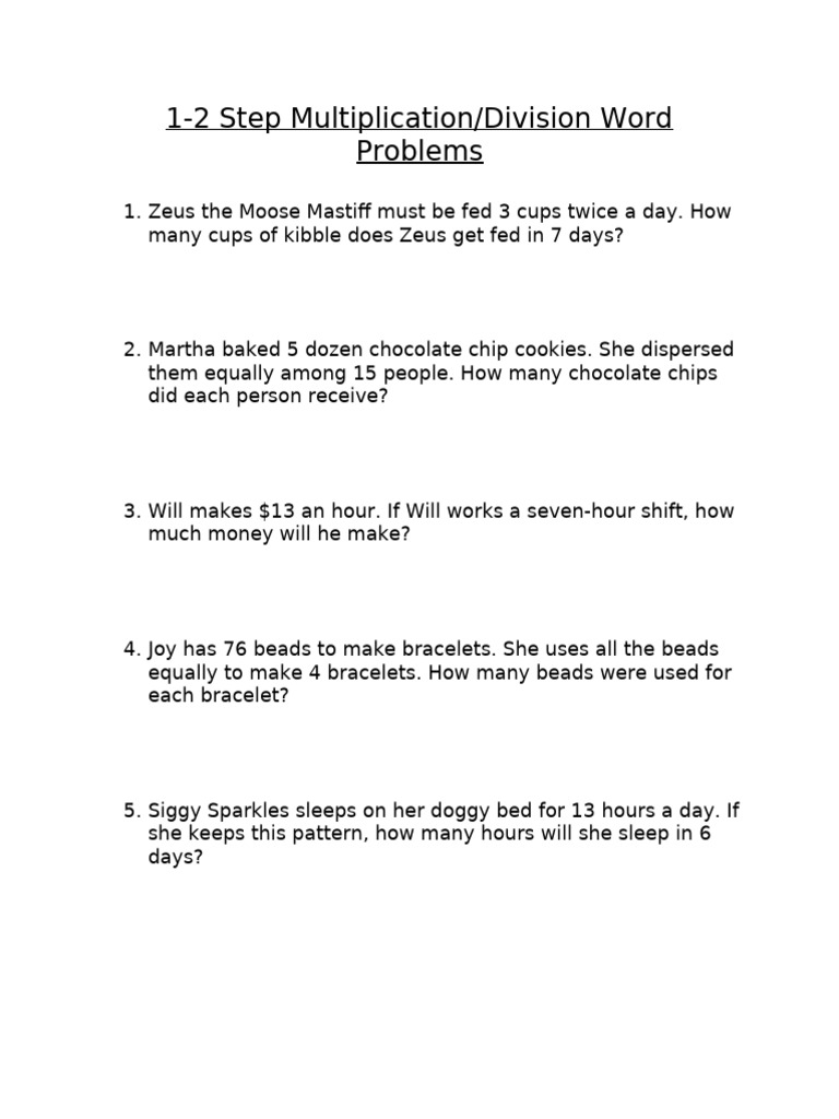 1-2 Step Multiplication/Division Word Problems | PDF