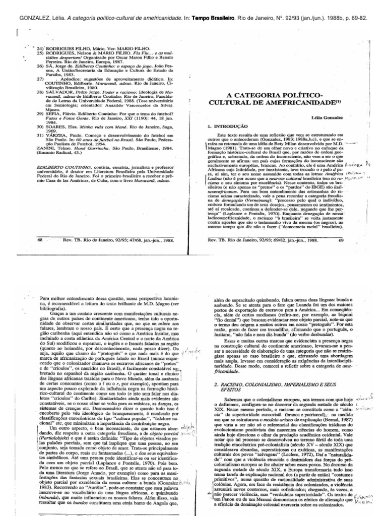 AULA 03 A Categoria Político-Cultural de Amefricanidade | PDF