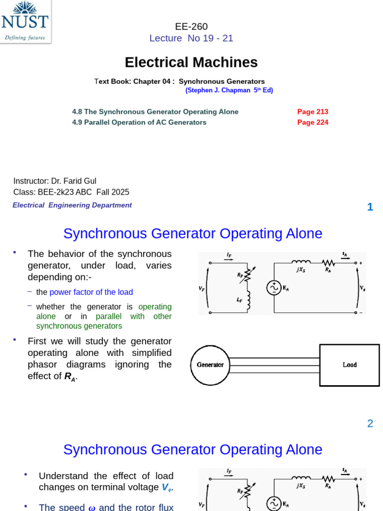 EE-260 Lecture 19 - 21 Synchronous Generators | PDF | Electric ...