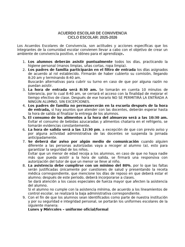 Acuerdo de Convivencia Escolar 2025-2026 | PDF | Escuelas